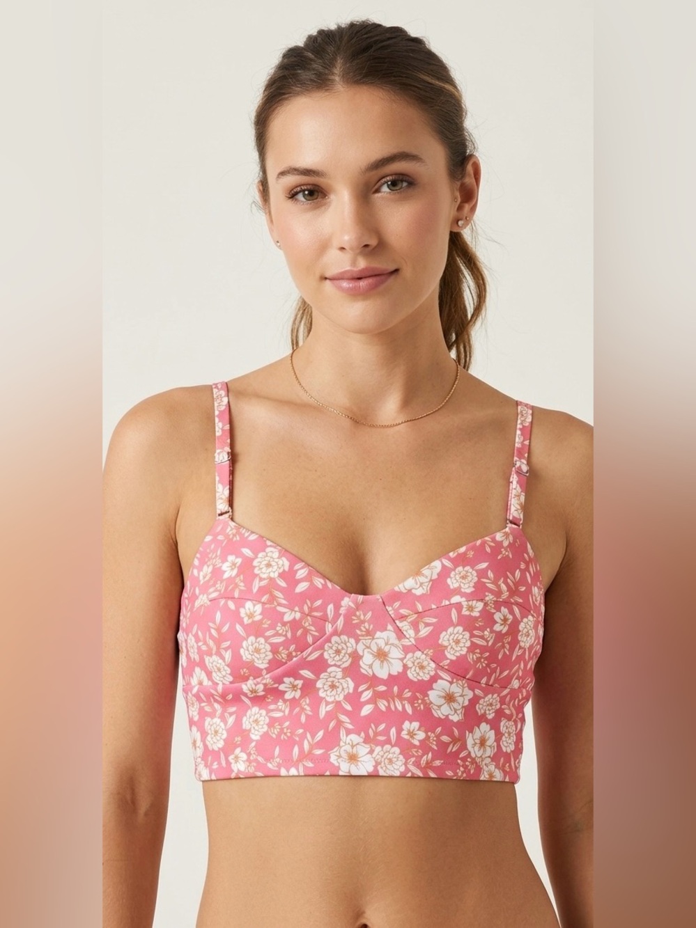 RESA x Revolve Pink Floral Bustier Crop Top‎ with Adjustable Straps - Size M